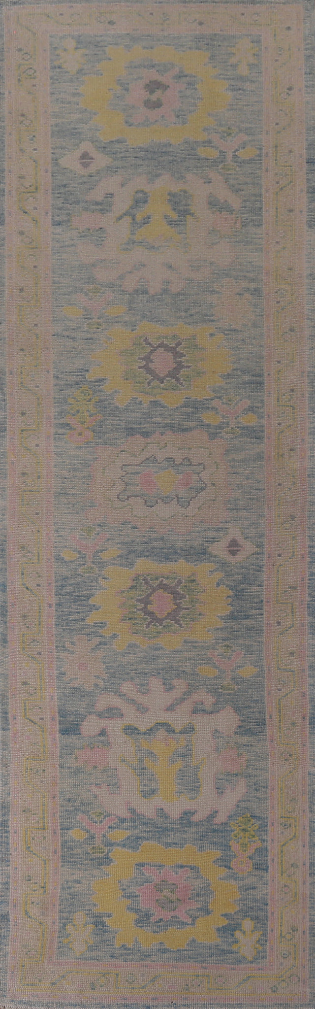 Floral Blue Oushak Vegetable Dye Runner Rug 3x13
