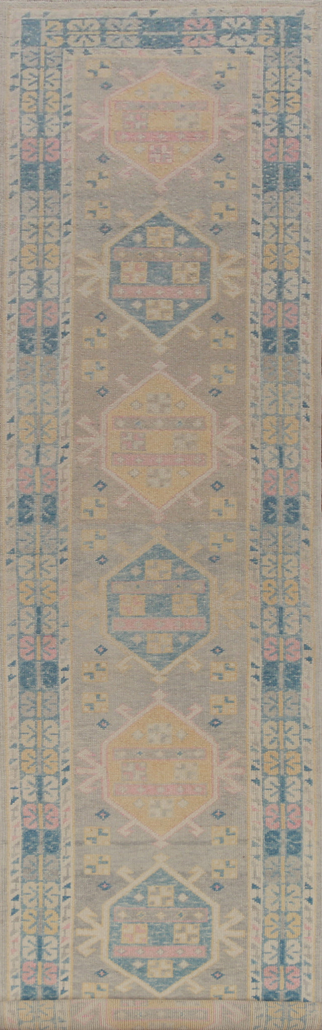 Vegetable Dye Wool Oushak Turkish Runner Rug 3x17