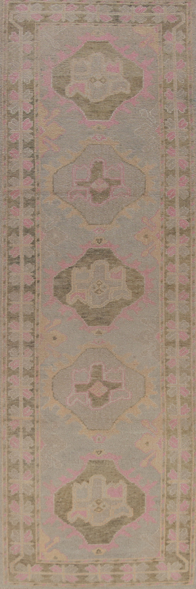 Vegetable Dye Oushak Turkish Runner Rug 3x13