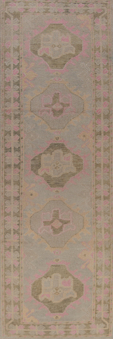 Vegetable Dye Oushak Turkish Runner Rug 3x13
