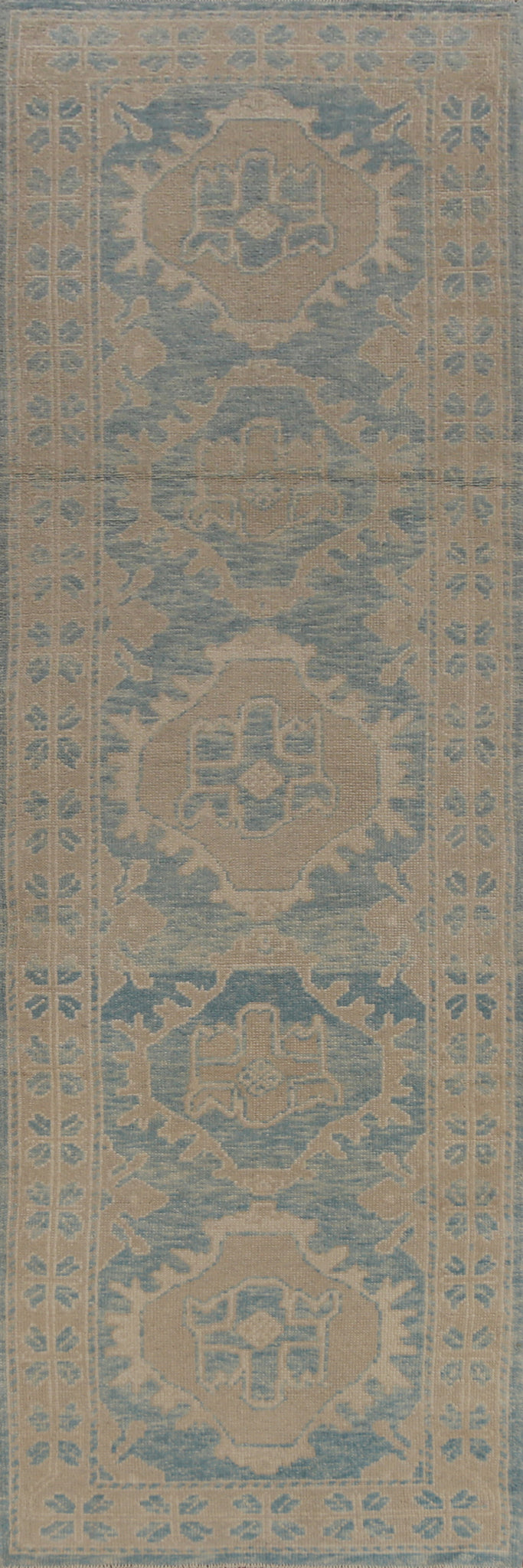 Vegetable Dye Blue Oushak Turkish Runner Rug 3x13