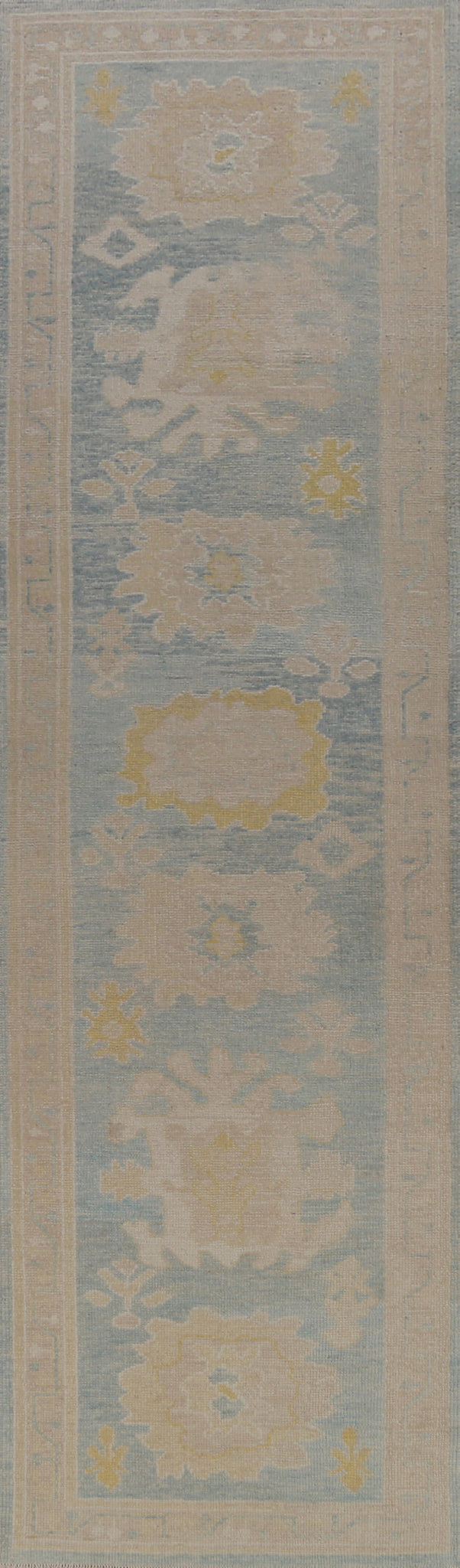 Floral Blue Oushak Vegetable Dye Runner Rug 3x13