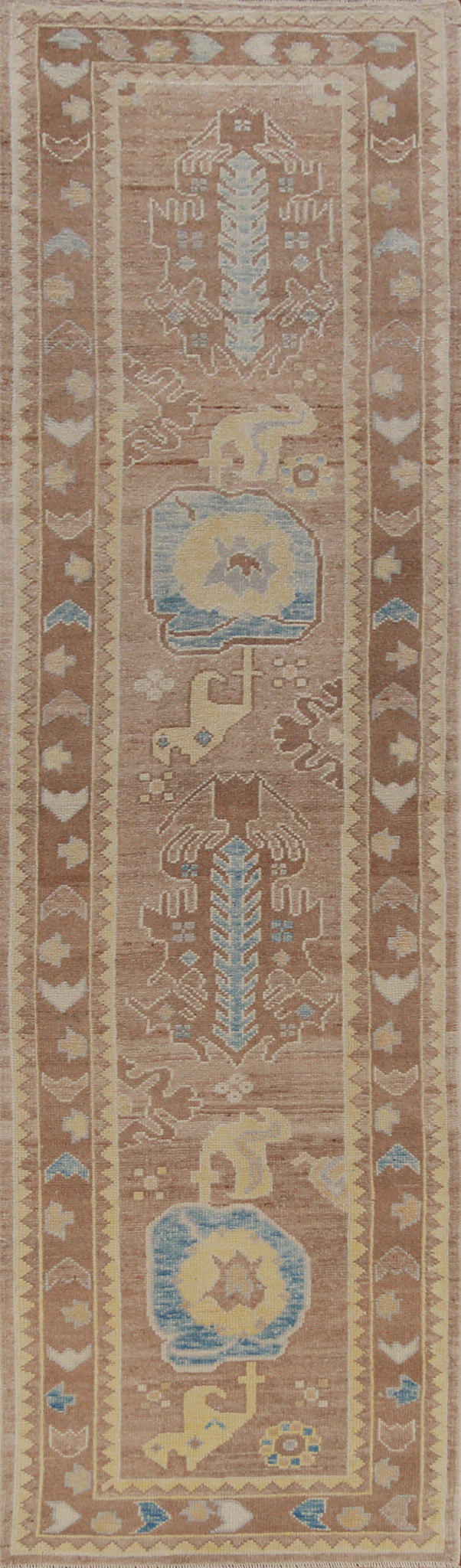 Vegetable Dye Brown Oushak Turkish Runner Rug 3x13