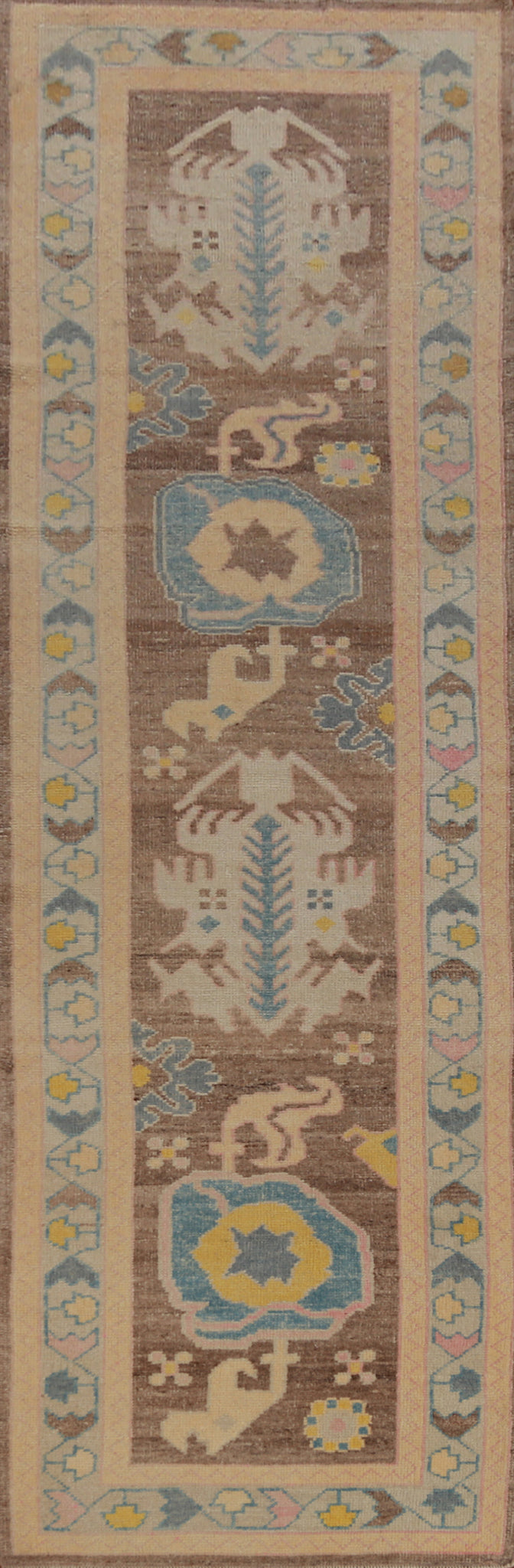 Handmade Wool Brown Oushak Vegetable Dye Runner Rug 3x12