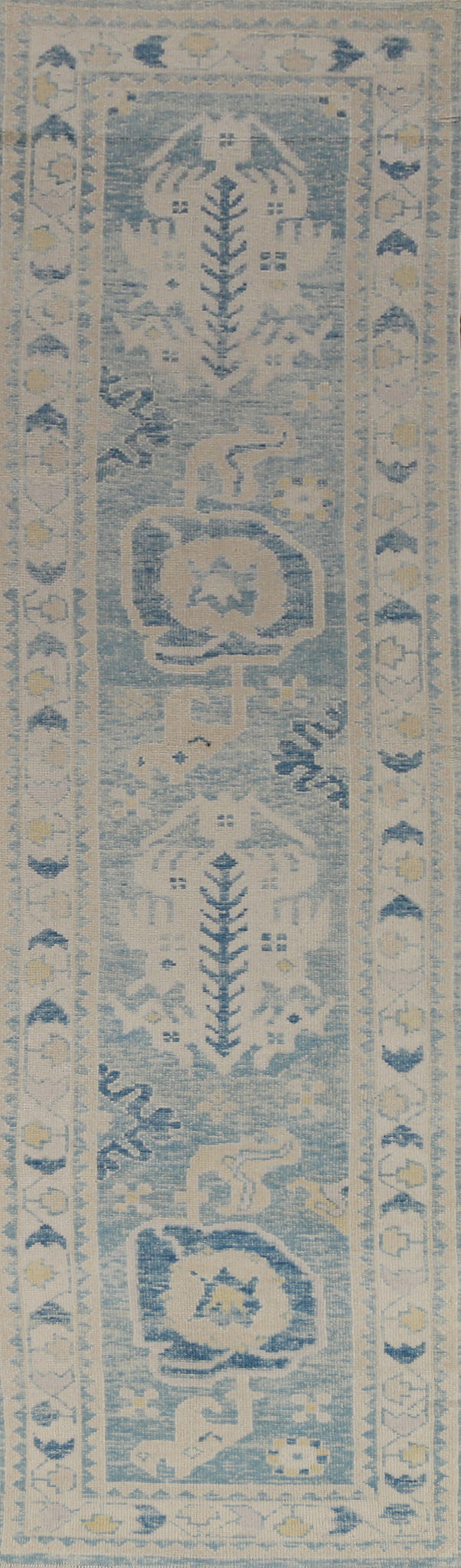 Vegetable Dye Blue Oushak Turkish Runner Rug 3x13