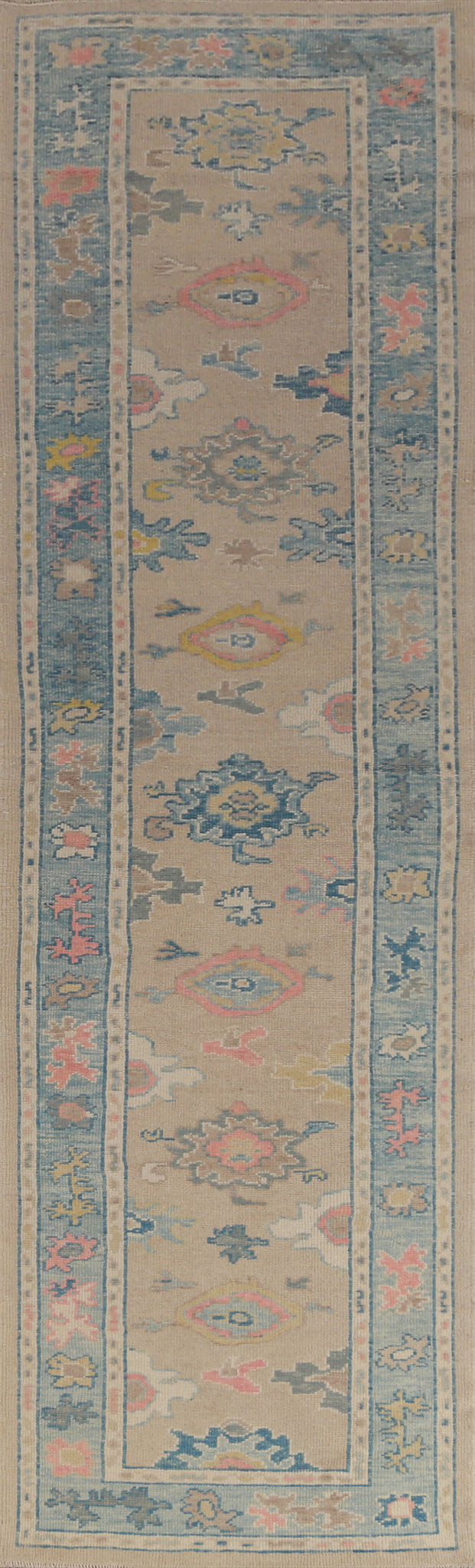 Vegetable Dye Wool Oushak Turkish Runner Rug 3x13