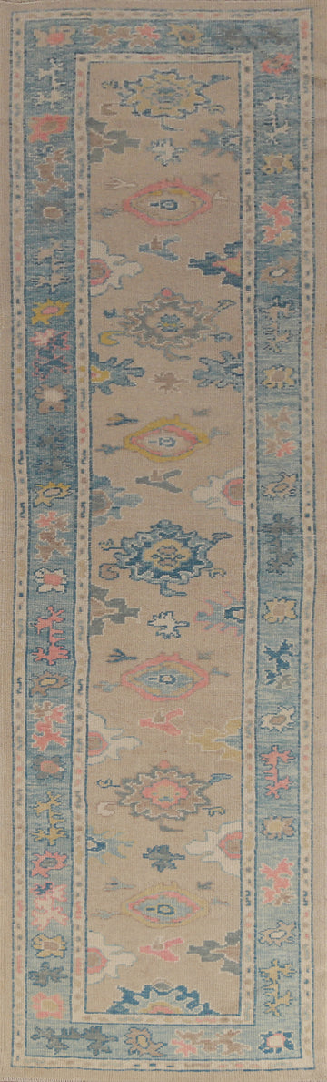 Vegetable Dye Wool Oushak Turkish Runner Rug 3x13