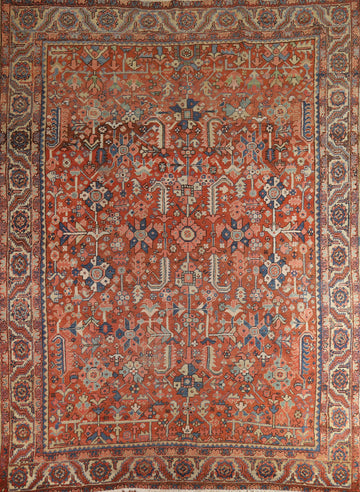 Pre-1900 Vegetable Dye Heriz Serapi Persian Area Rug 9x12