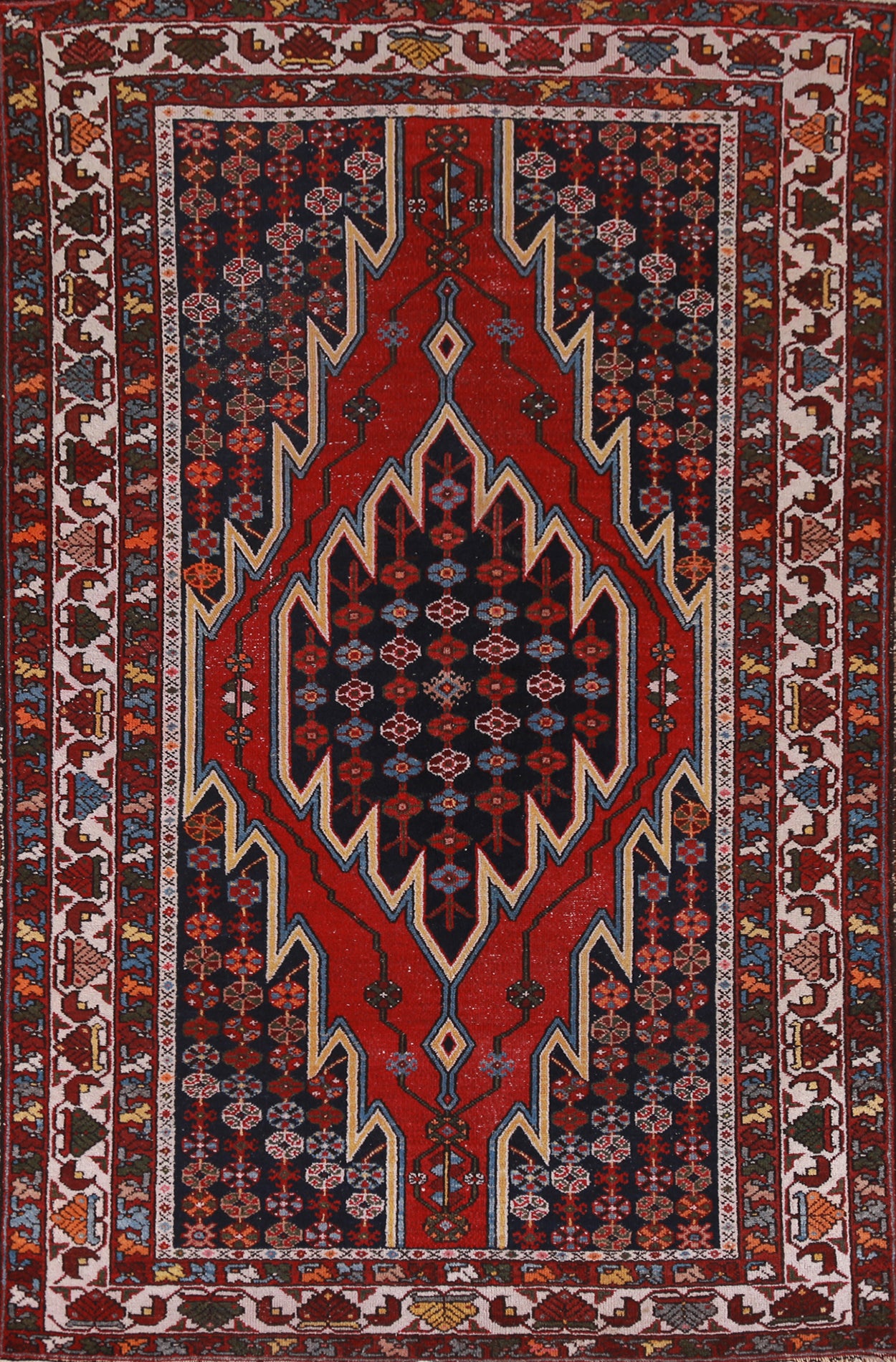 Vegetable Dye Navy Blue & Red Hamedan Persian Rug 4x7