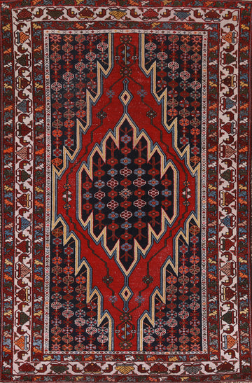 Vegetable Dye Navy Blue & Red Hamedan Persian Rug 4x7