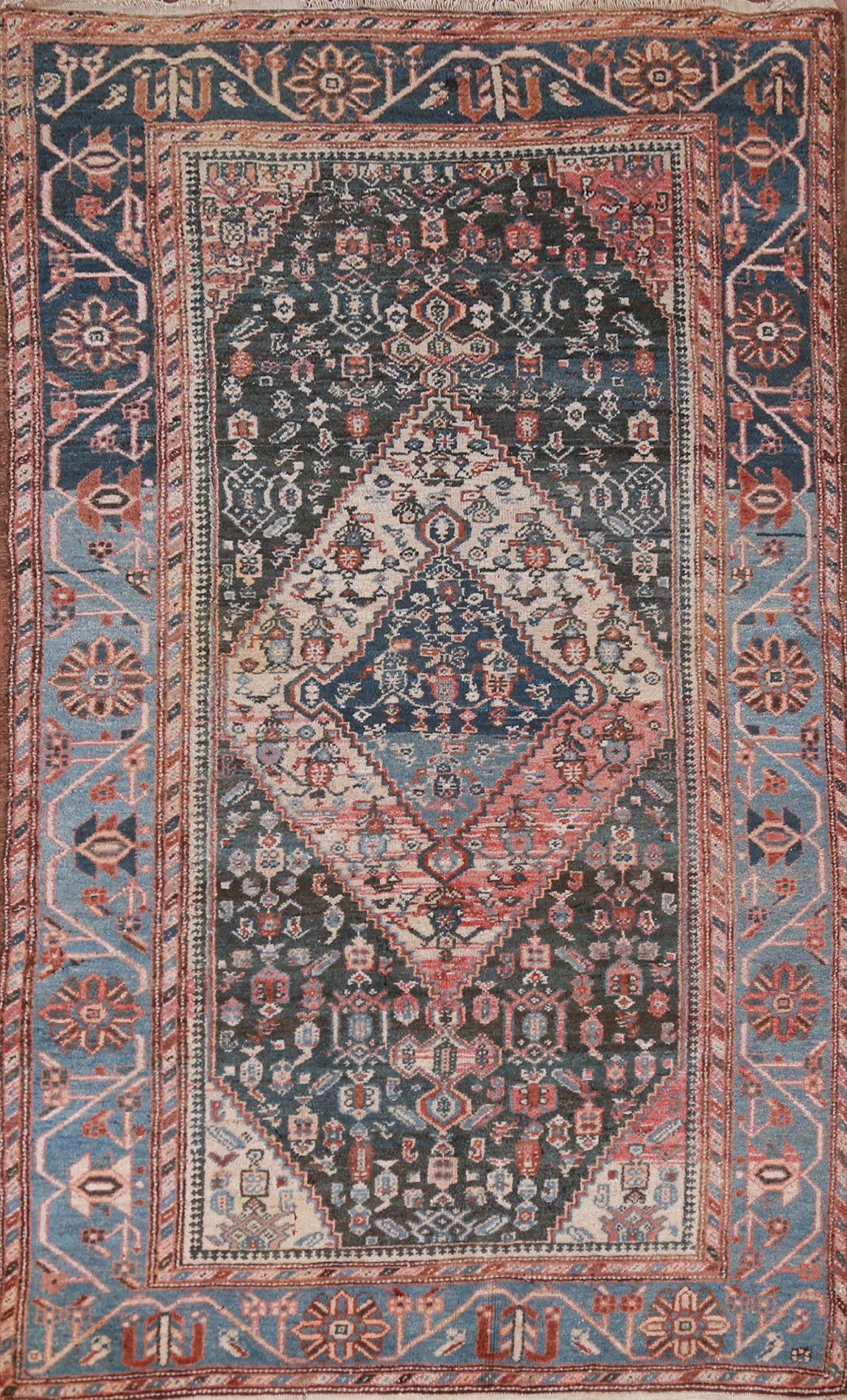 Antique Blue Geometric Malayer Persian Rug 4x7