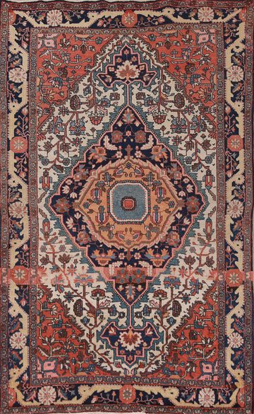 Pre-1900 Vegetable Dye Sarouk Farahan Persian Rug 4x7