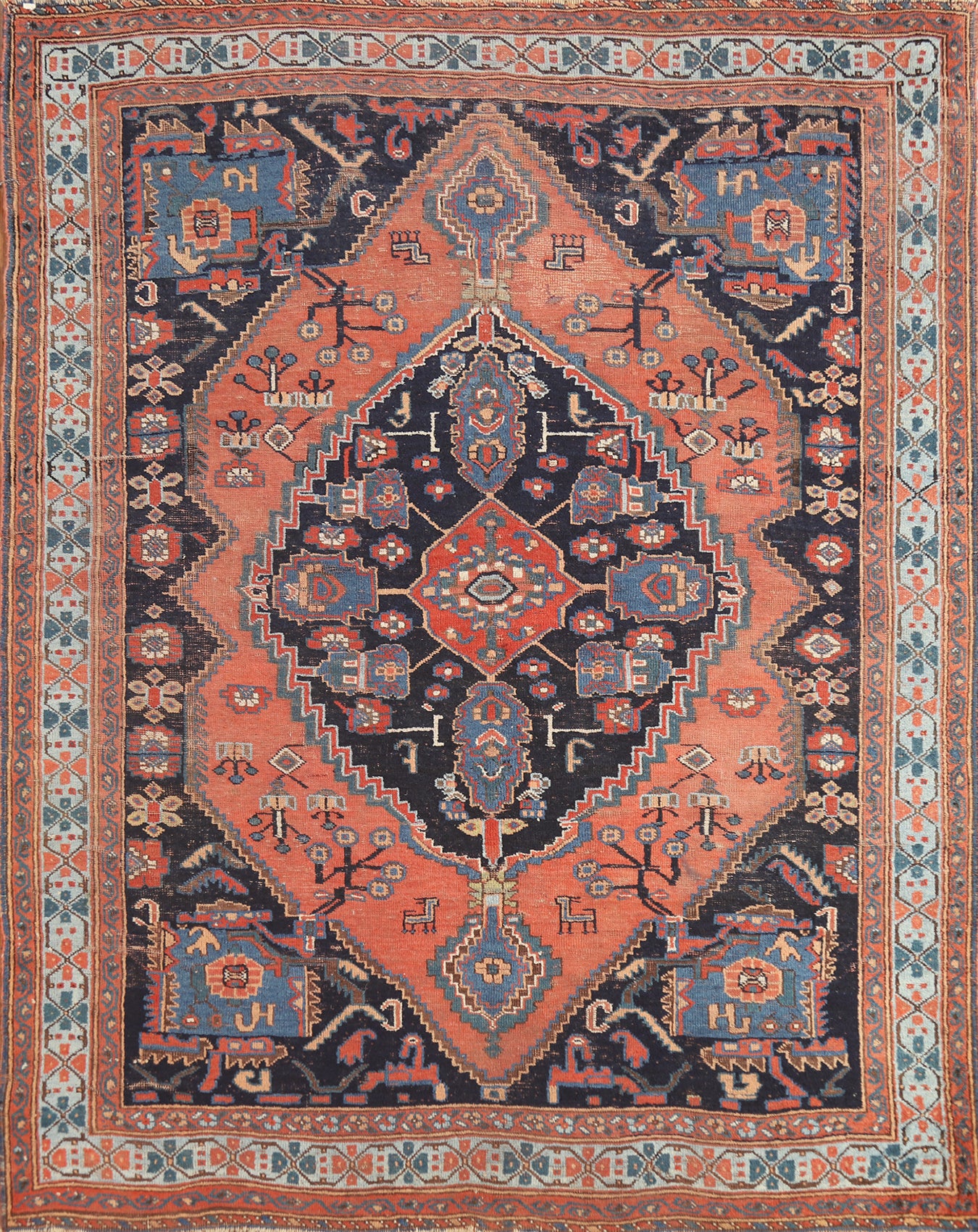 Pre-1900 Antique Bidjar Vegetable Dye Persian Rug 5x6