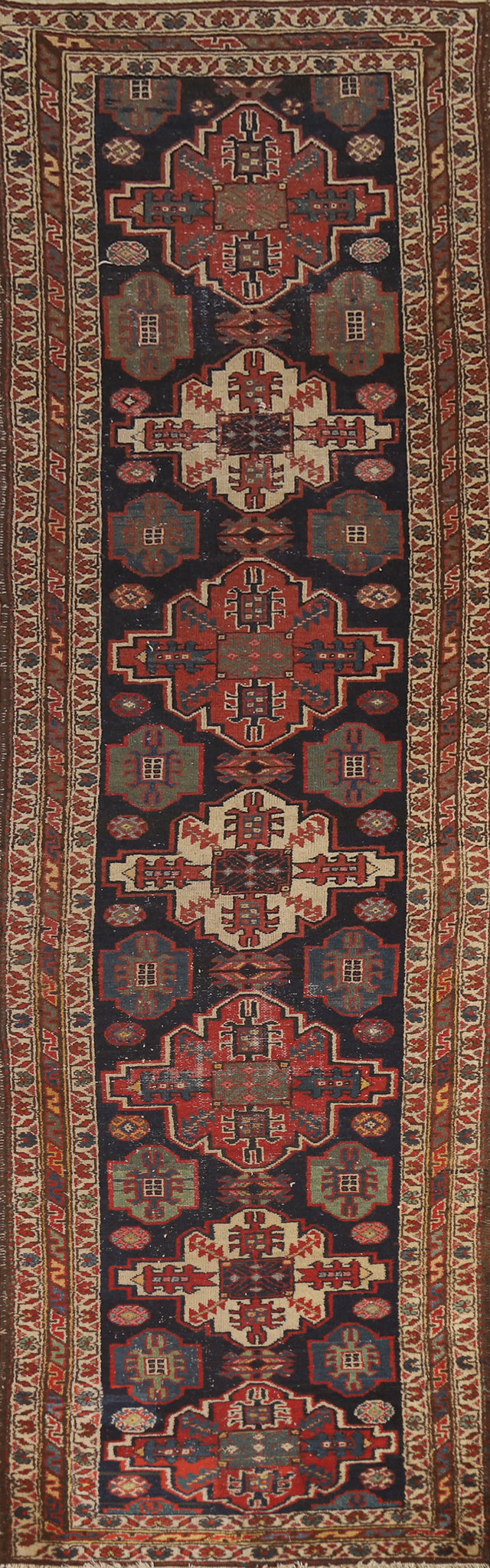 Pre-1900 Vegetable Dye Bakhtiari Persian Runner Rug 3x13