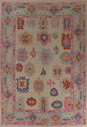 Vegetable Dye Floral Oushak Turkish Area Rug 9x12