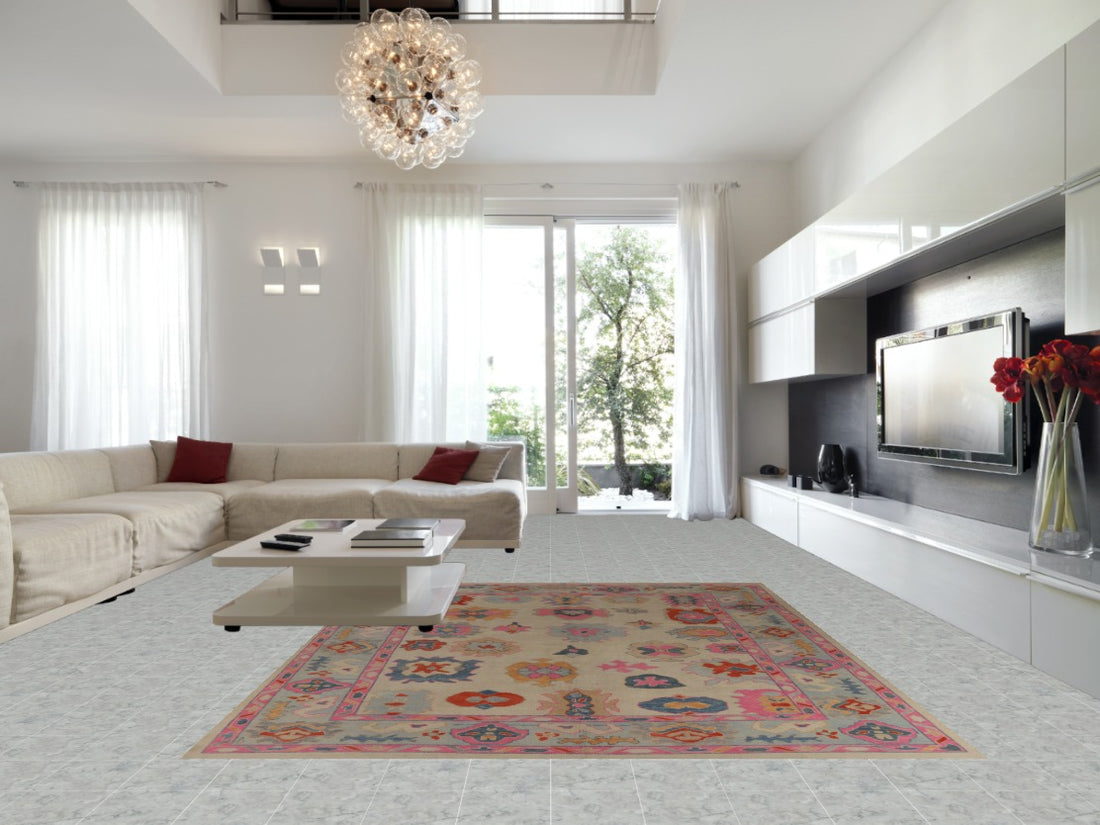 Vegetable Dye Floral Oushak Turkish Area Rug 9x12