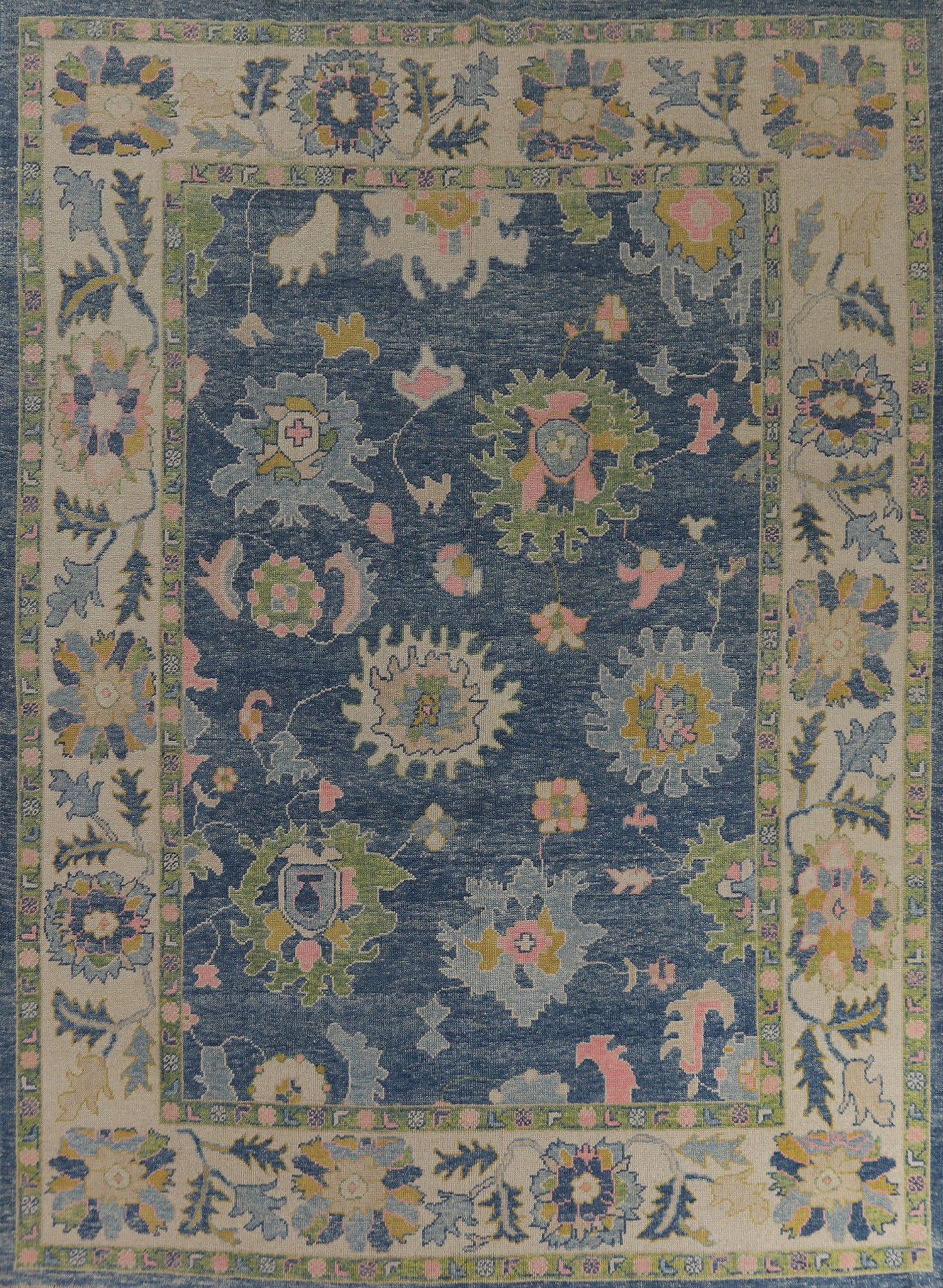 Blue Floral Vegetable Dye Oushak Turkish Area Rug 9x12