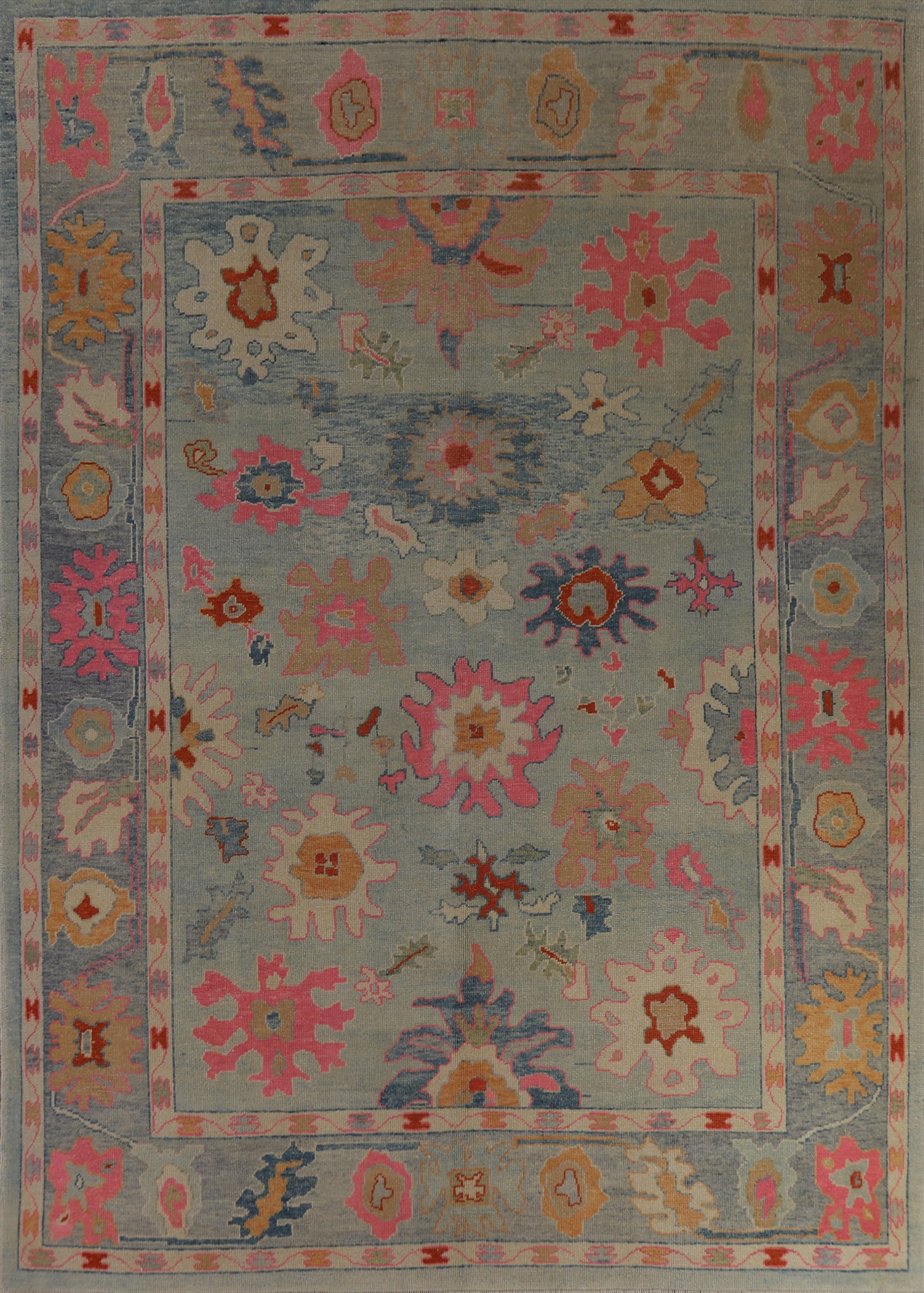 Vegetable Dye Floral Oushak Turkish Area Rug 9x11