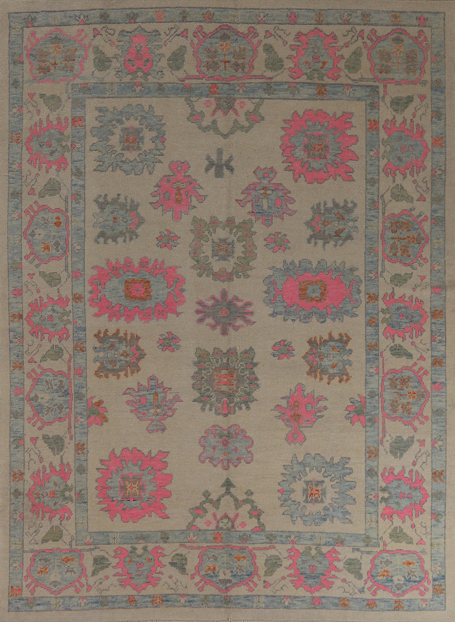 Vegetable Dye Floral Oushak Turkish Area Rug 8x10