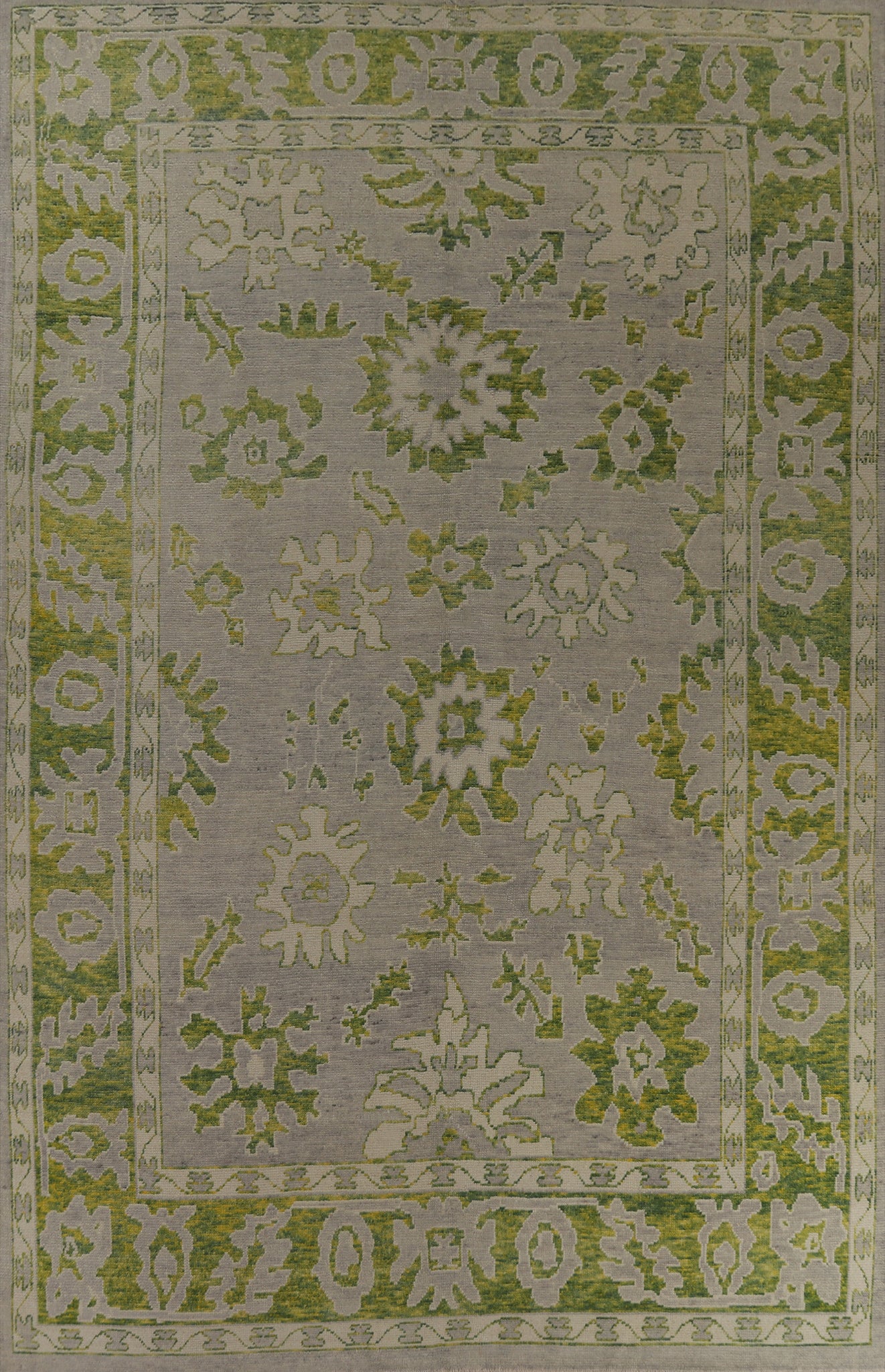 Gray & Green Floral Oushak Vegetable Dye Large Rug 9x14