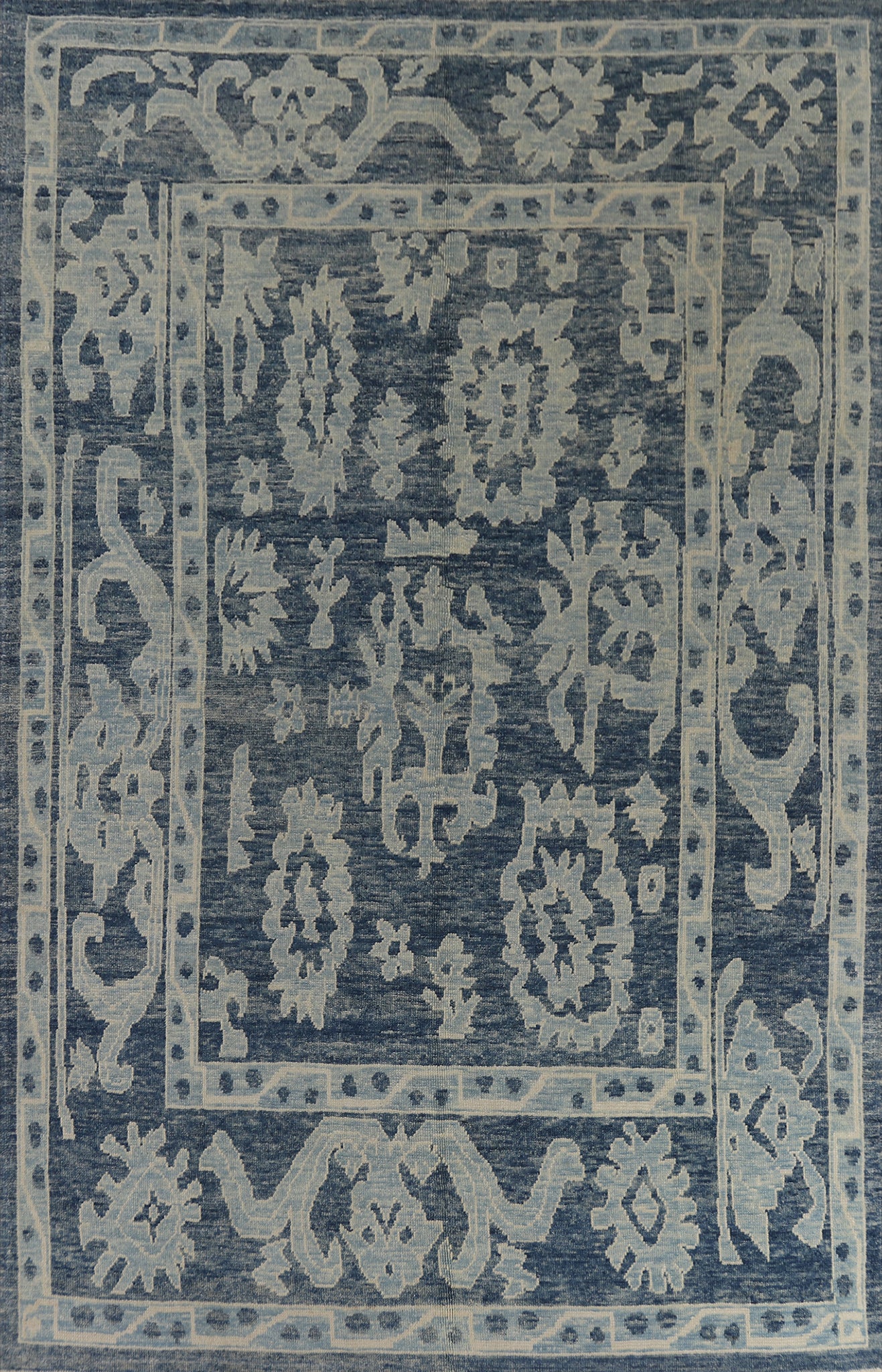 Vegetable Dye Blue Oushak Turkish Area Rug 8x12