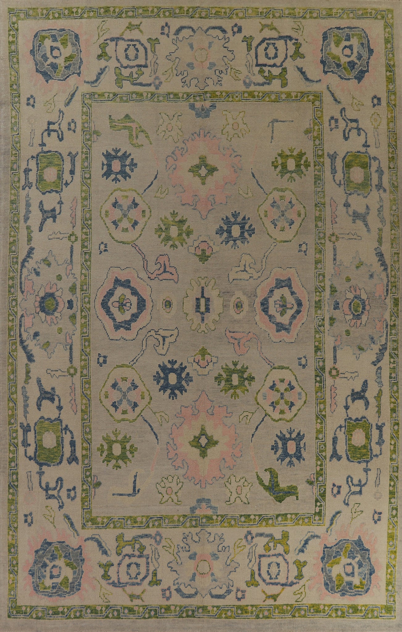 Handmade Floral Oushak Vegetable Dye Large Rug 10x14