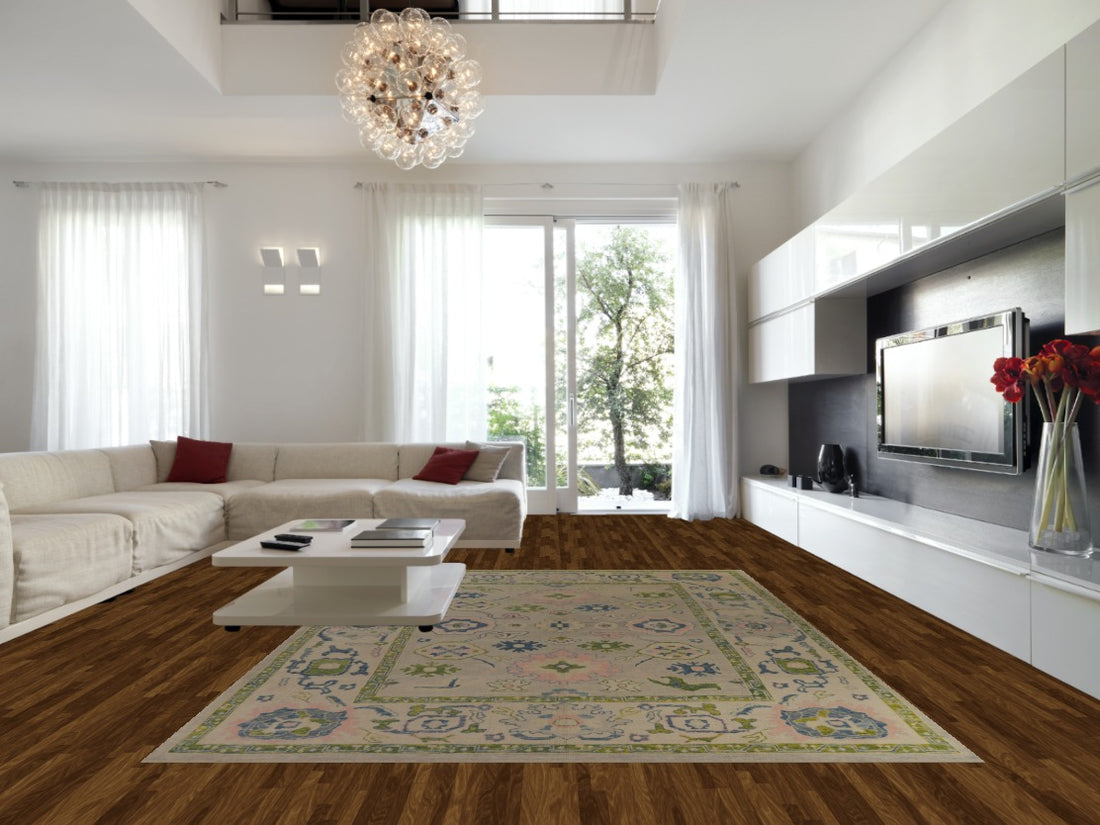 Handmade Floral Oushak Vegetable Dye Large Rug 10x14