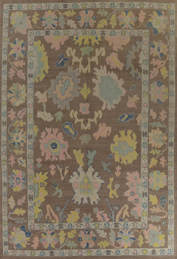 Vegetable Dye Brown Oushak Turkish Area Rug 10x13
