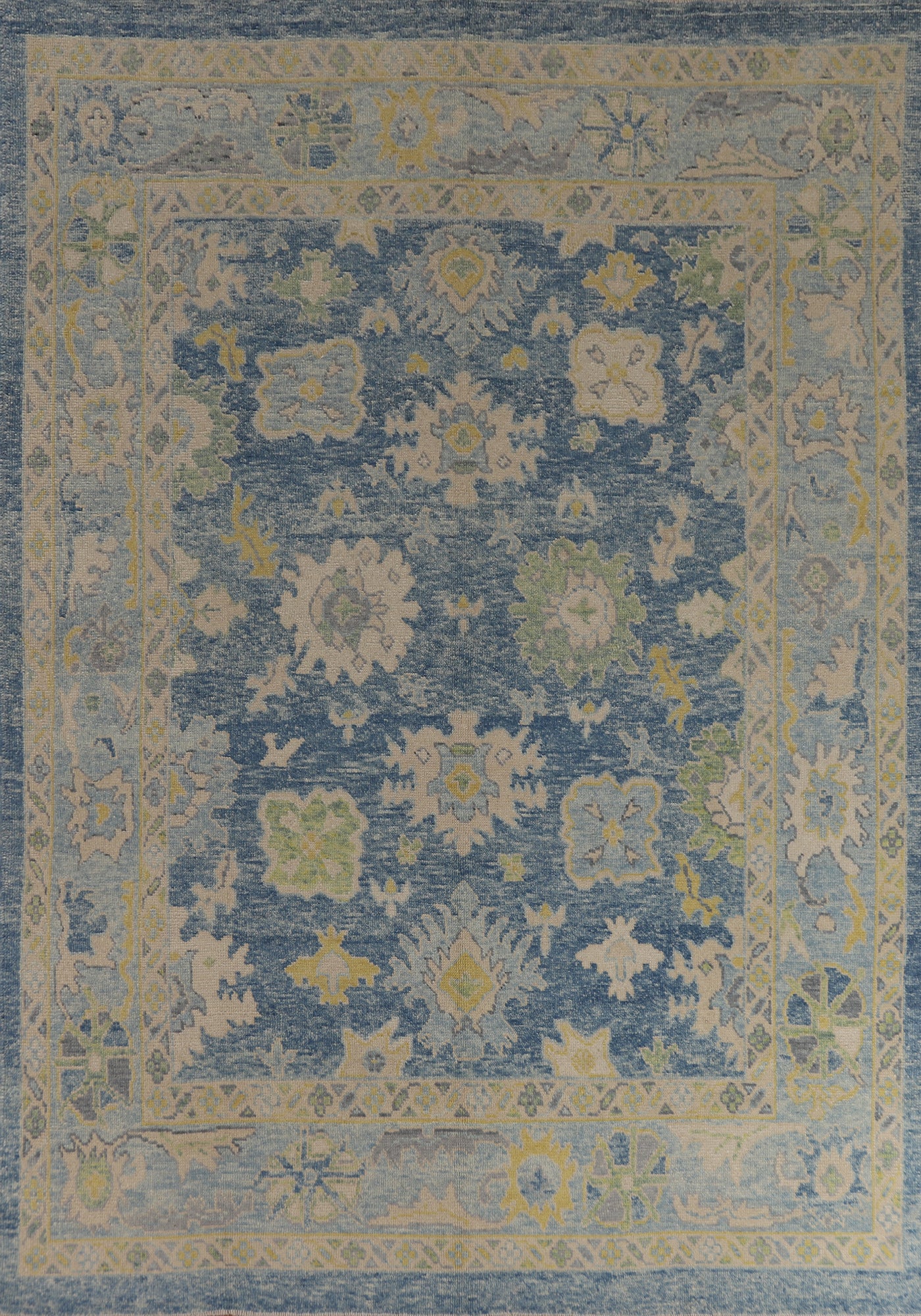 Handmade Floral Blue Oushak Vegetable Dye Area Rug 8x10