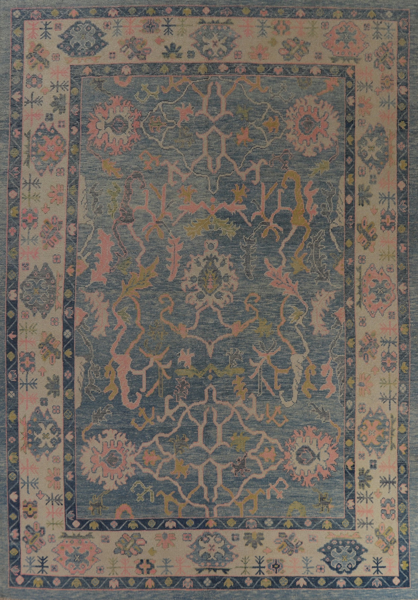 Vegetable Dye Blue Oushak Turkish Area Rug 10x12