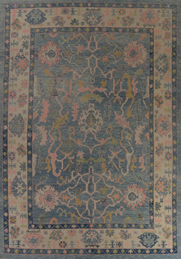 Vegetable Dye Blue Oushak Turkish Area Rug 10x12