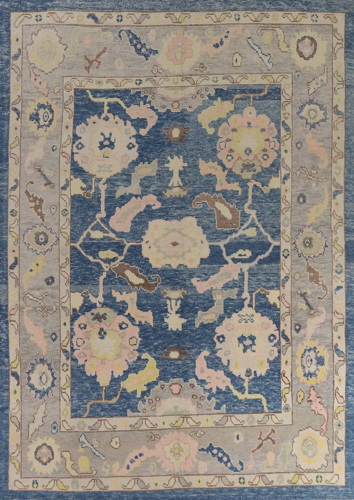 Vegetable Dye Blue Oushak Turkish Area Rug 9x11