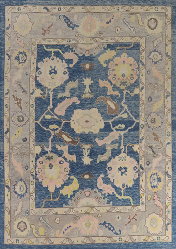 Vegetable Dye Blue Oushak Turkish Area Rug 9x11
