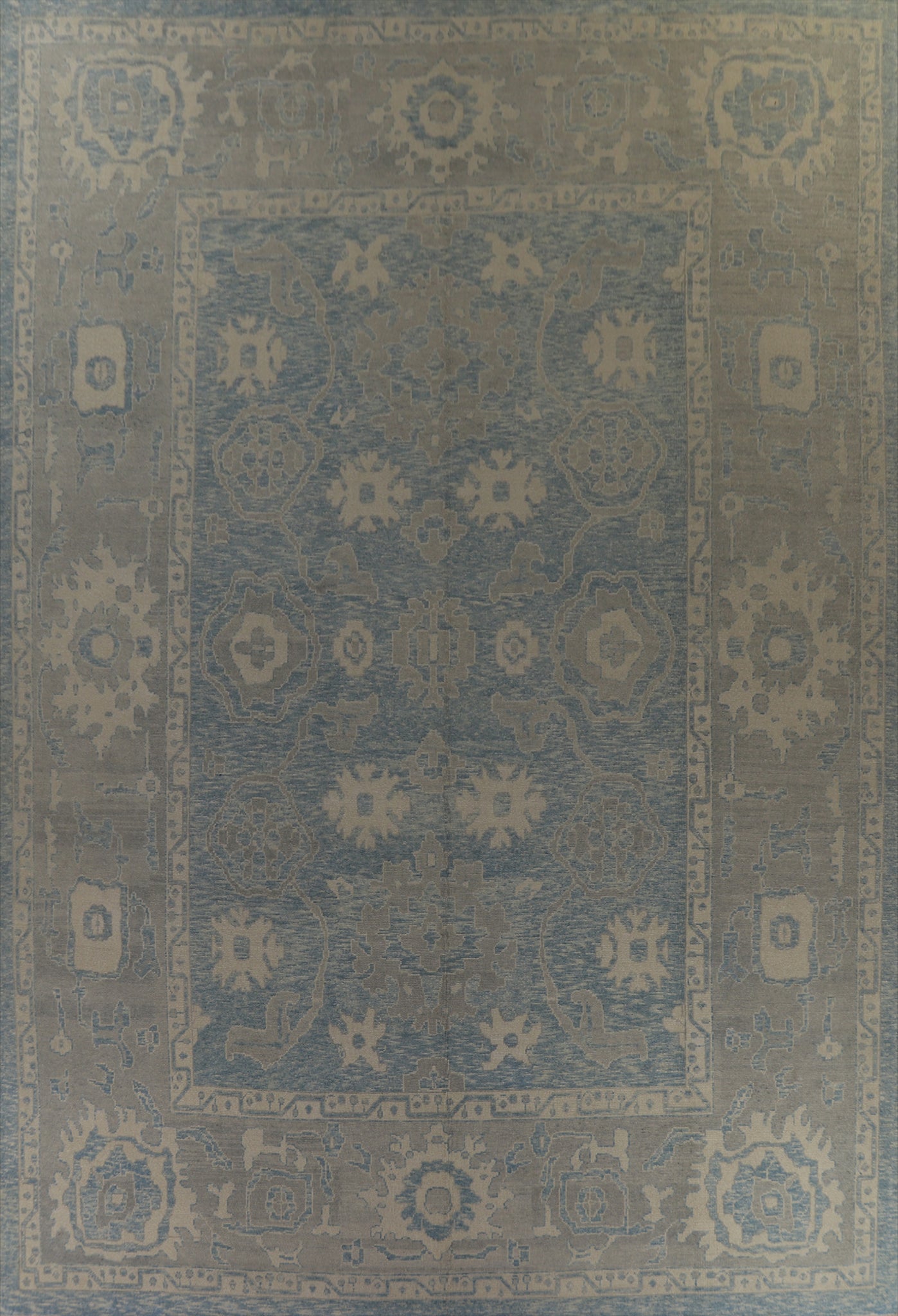Vegetable Dye Blue Oushak Turkish Large Rug 13x18