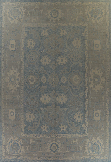 Vegetable Dye Blue Oushak Turkish Large Rug 13x18