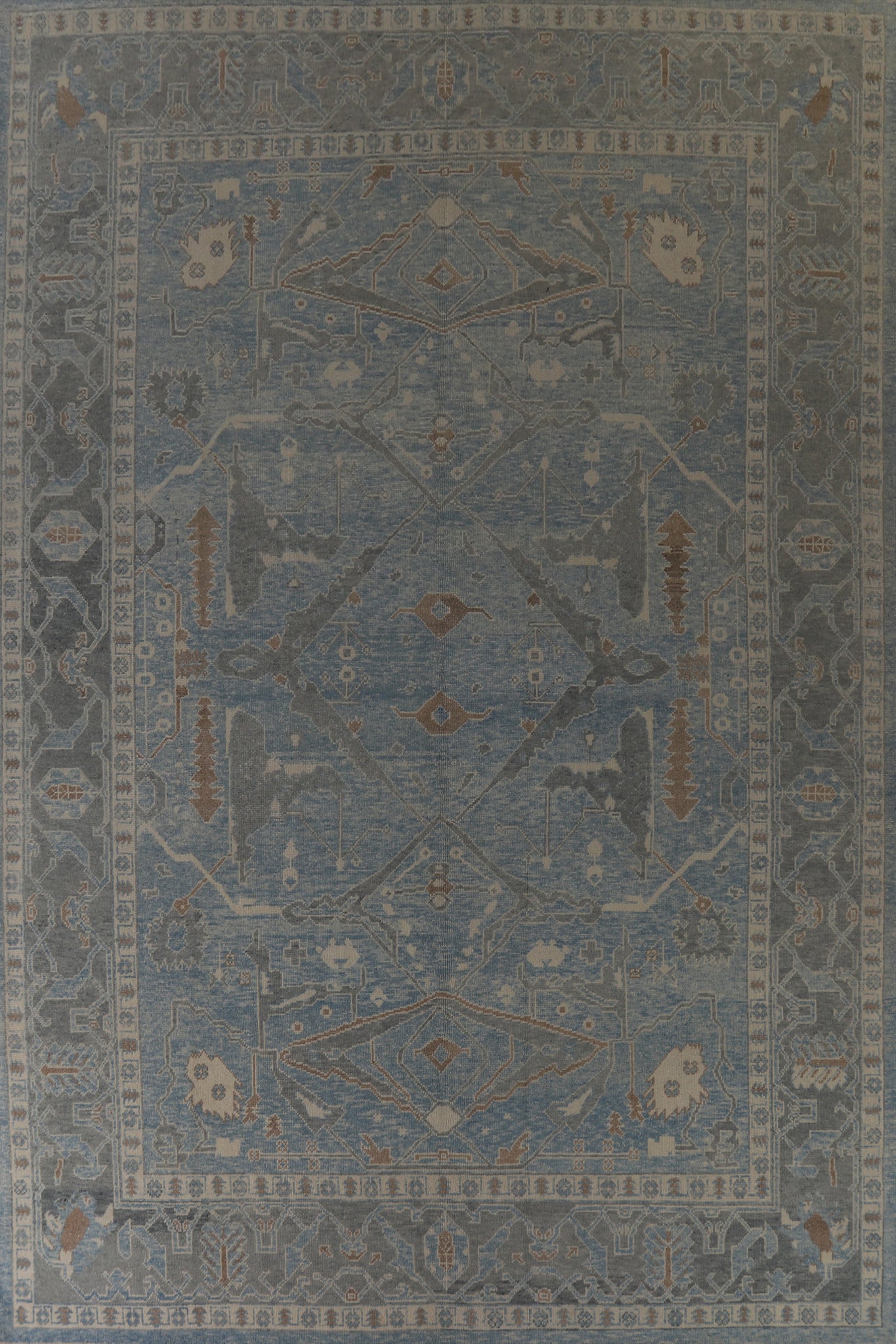 All-Over Blue Vegetable Dye Oushak Turkish Large Rug 11x15