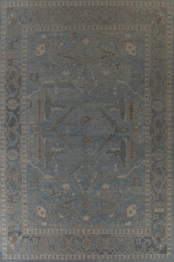 All-Over Blue Vegetable Dye Oushak Turkish Large Rug 11x15