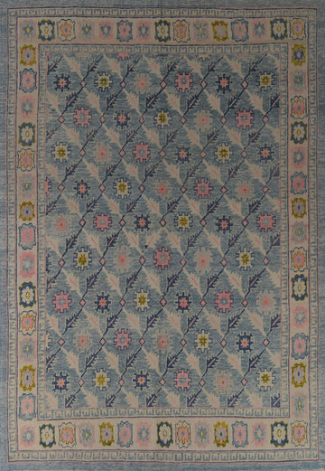 All-Over Floral Blue Oushak Vegetable Dye Area Rug 8x11