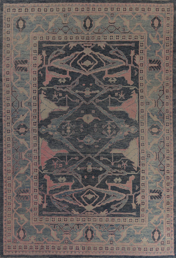 Vegetable Dye Blue Oushak Turkish Area Rug 8x11