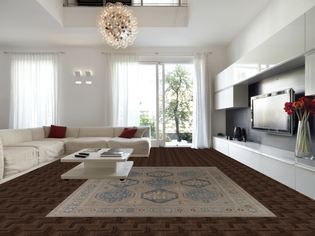 Vegetable Dye Geometric Oushak Turkish Area Rug 9x12