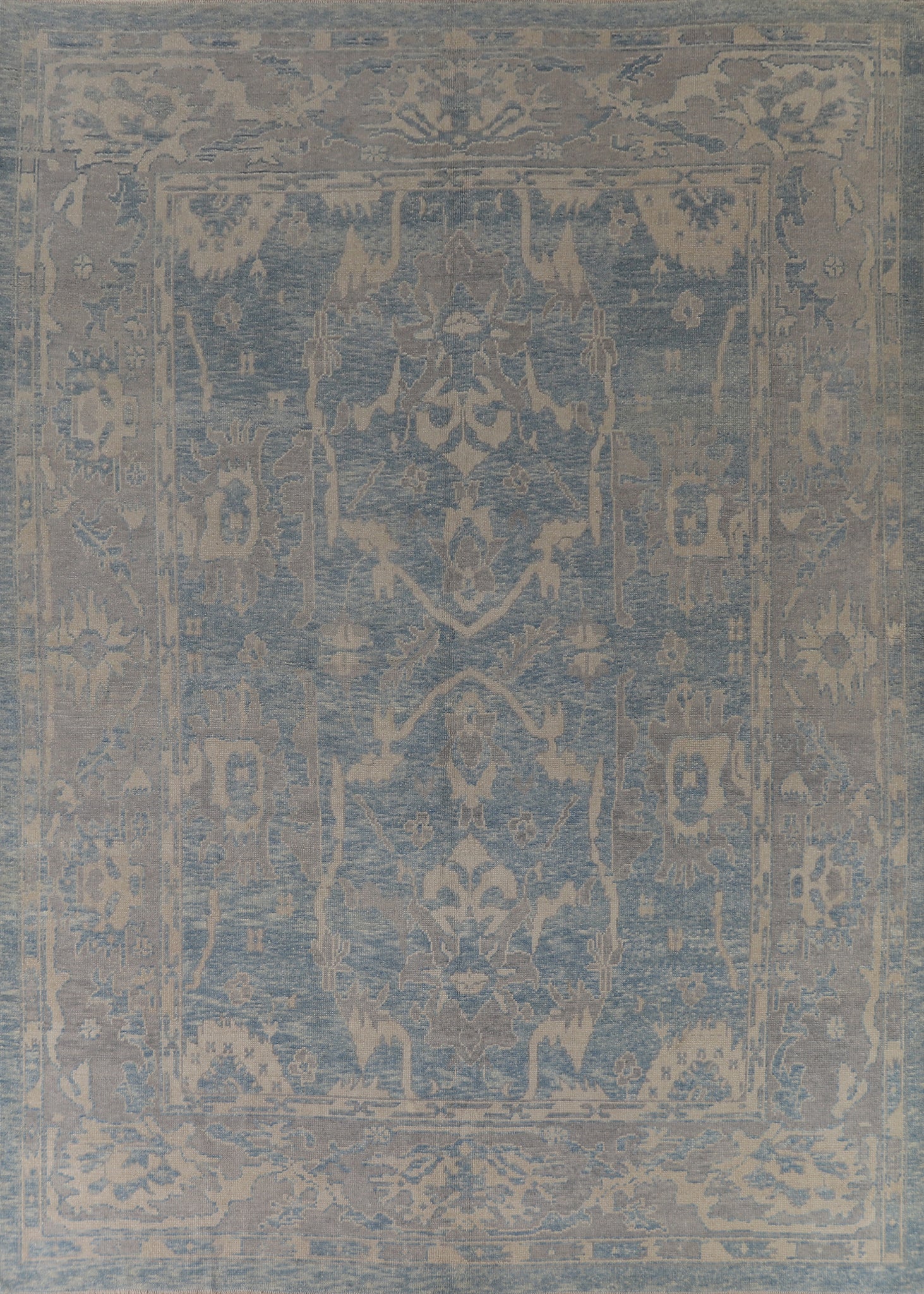 Vegetable Dye Blue Oushak Turkish Area Rug 10x12