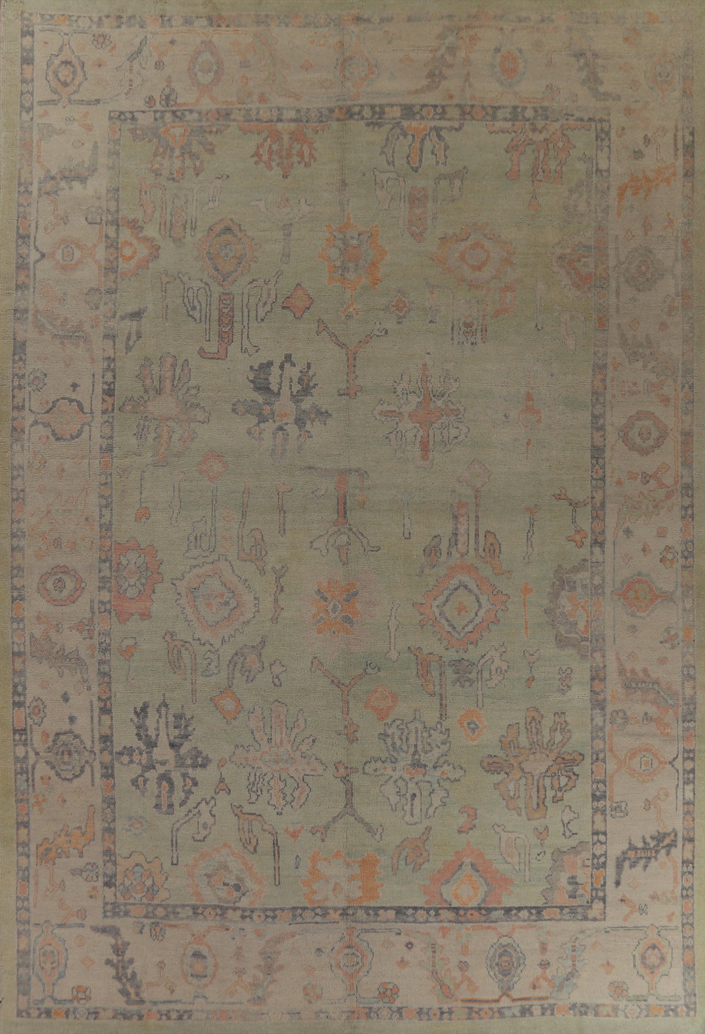 Vegetable Dye Green Oushak Turkish Large Rug 10x14