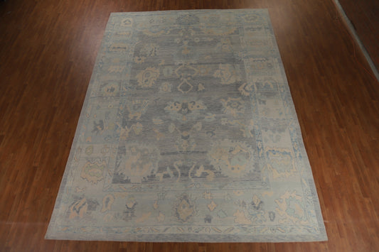 Vegetable Dye Blue Gray Oushak Turkish Large Rug 10x14