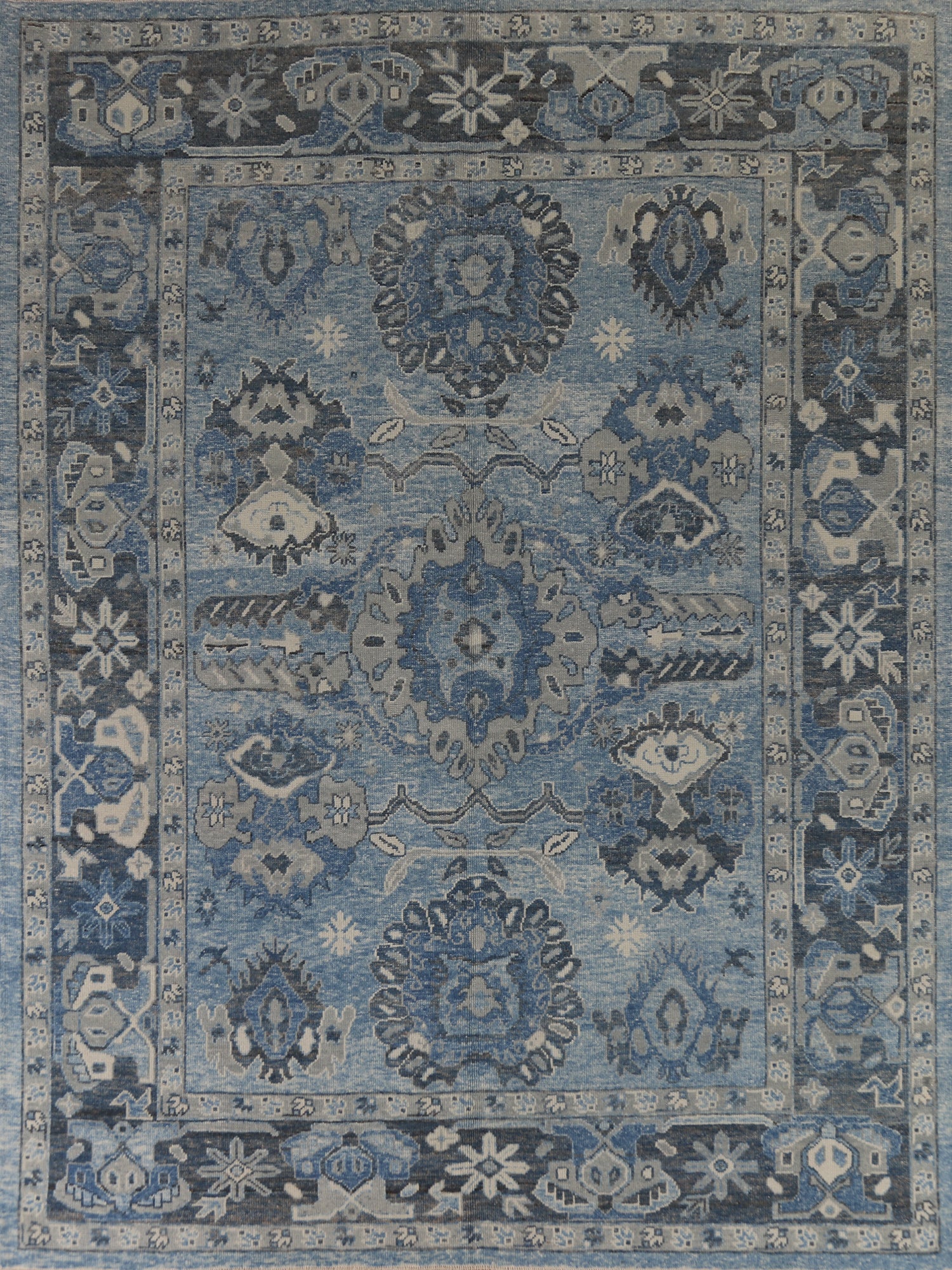 Vegetable Dye Blue Oushak Turkish Area Rug 9x11