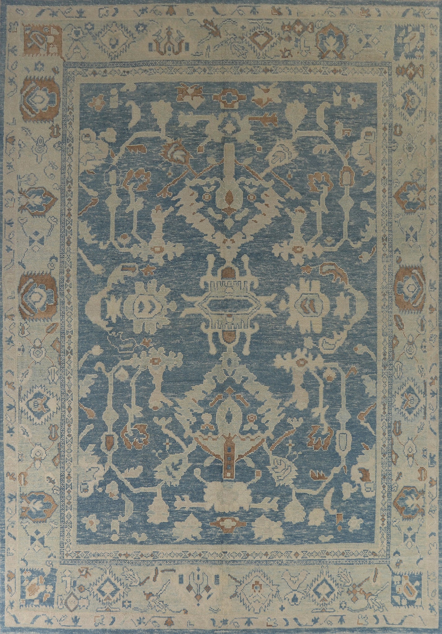 Floral Blue Oushak Vegetable Dye Area Rug 10x12