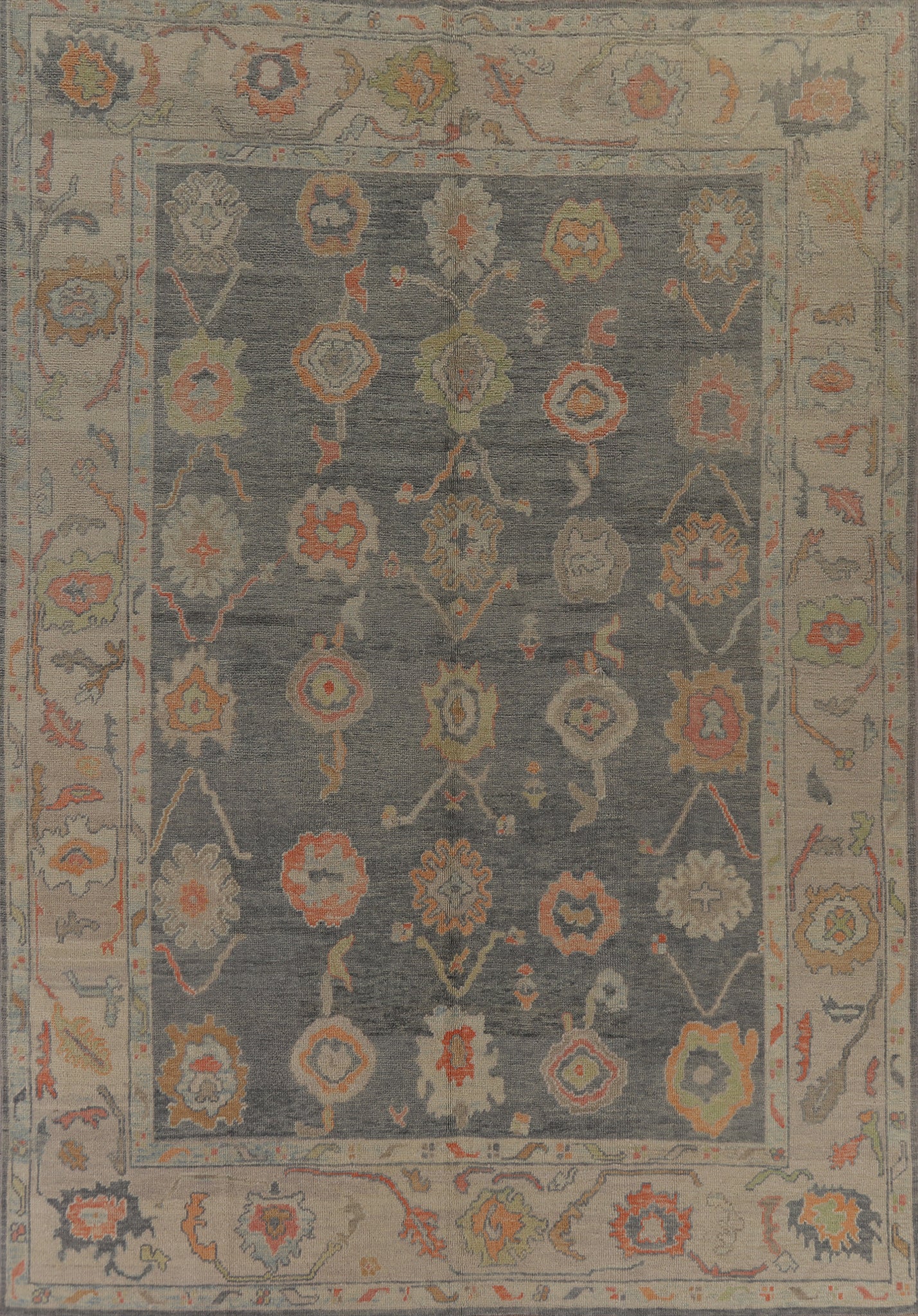 Gray Floral Wool Oushak Vegetable Dye Area Rug 8x12