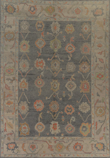 Gray Floral Wool Oushak Vegetable Dye Area Rug 8x12