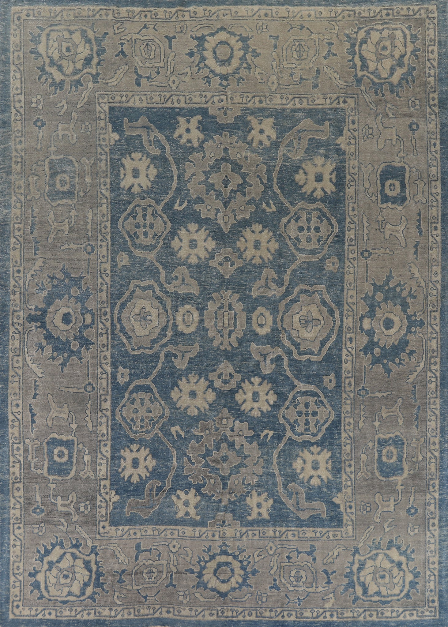 Blue Floral Wool Oushak Vegetable Dye Area Rug 10x13