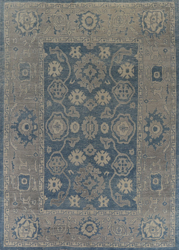 Blue Floral Wool Oushak Vegetable Dye Area Rug 10x13