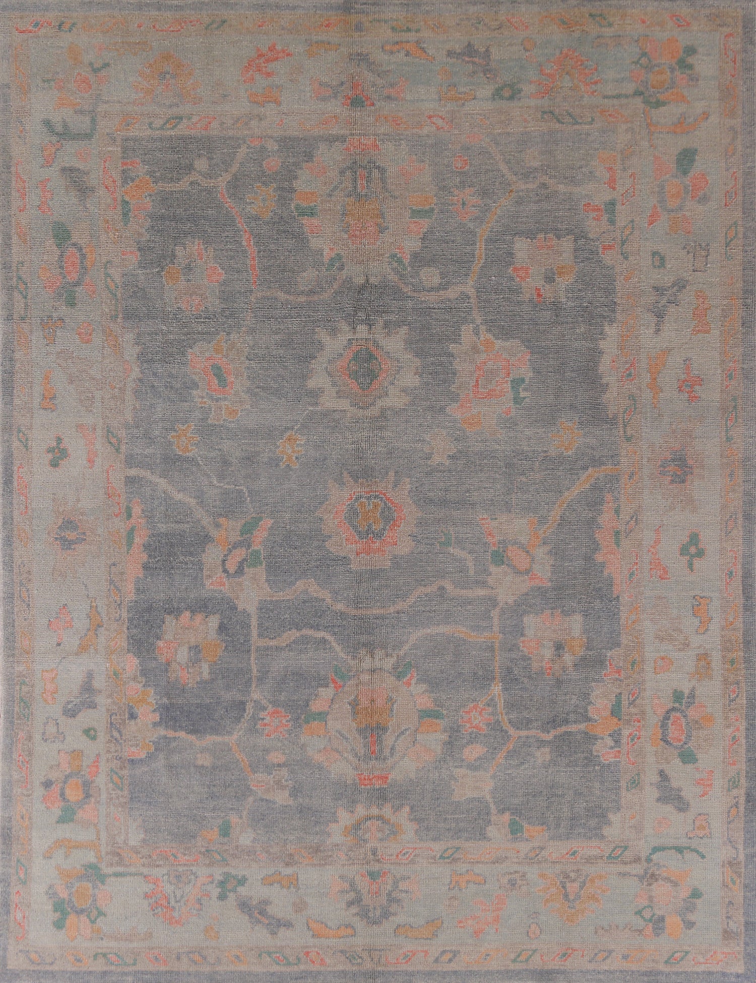 Blue Floral Oushak Vegetable Dye Area Rug 8x9